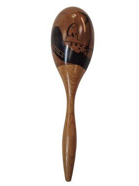 Vintage Wooden Maraca With Hand-Painted Mexico Artwork 12" Long Boho Artsy